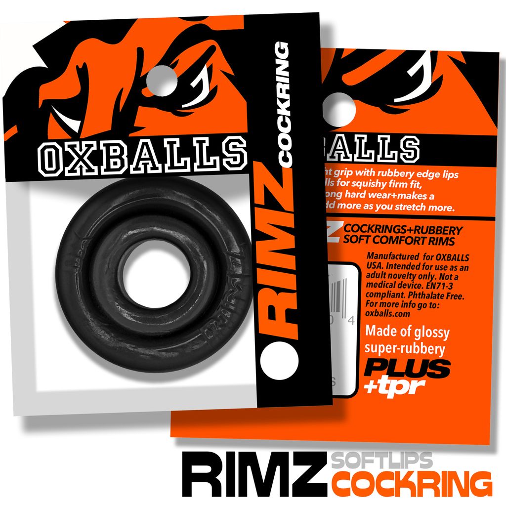 Black Rimz single cock ring made of soft rubber with a ribbed texture.