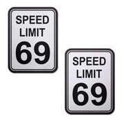 Two speed limit 69 nipple pasties on a white background.
