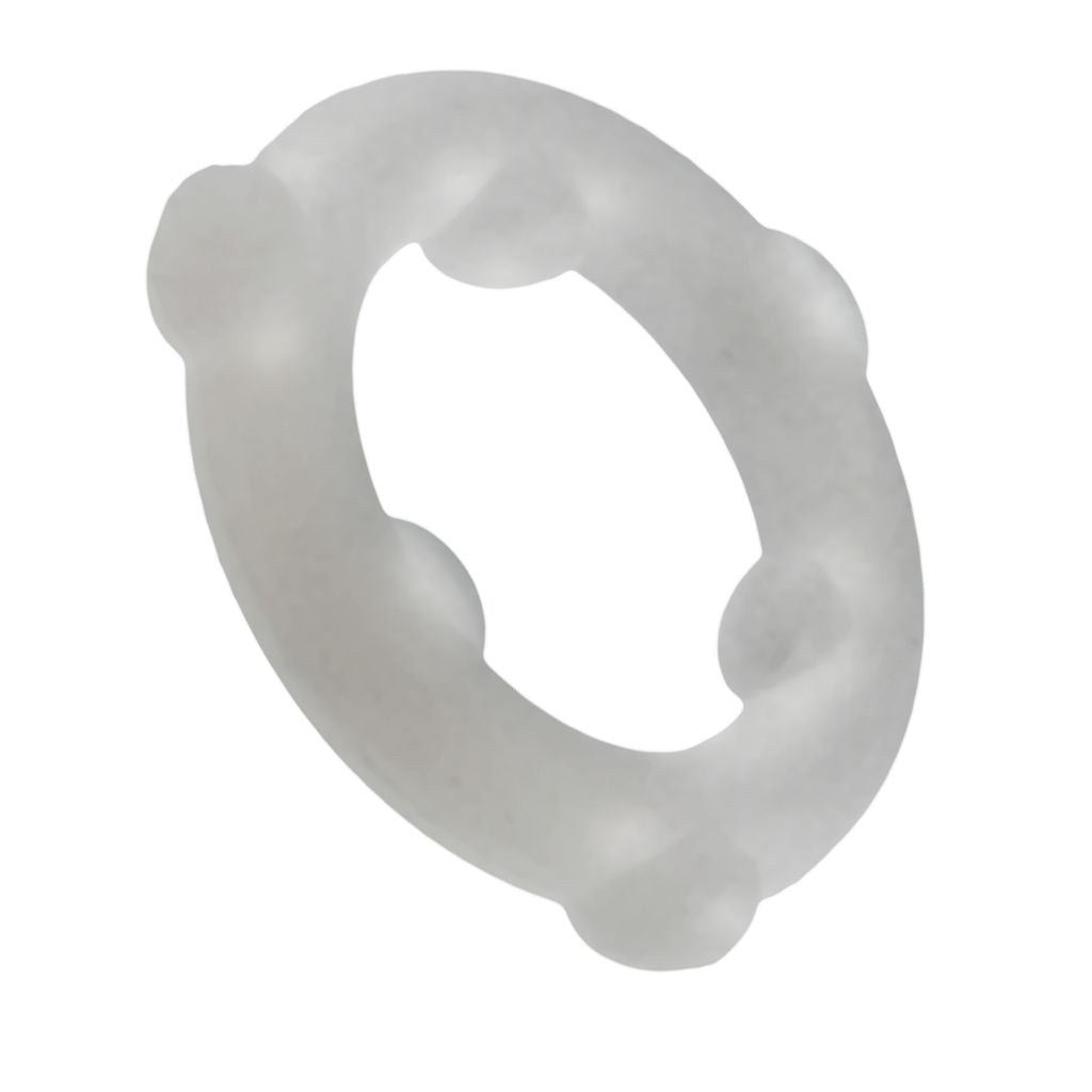 A translucent white silicone cock ring with four raised nubs.