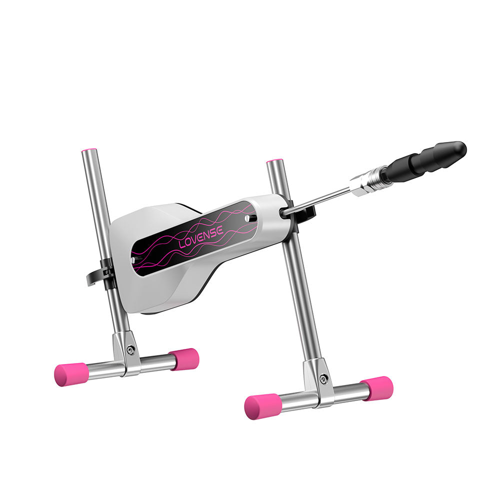 App-controlled mini sex machine with adjustable angles and pink accents.