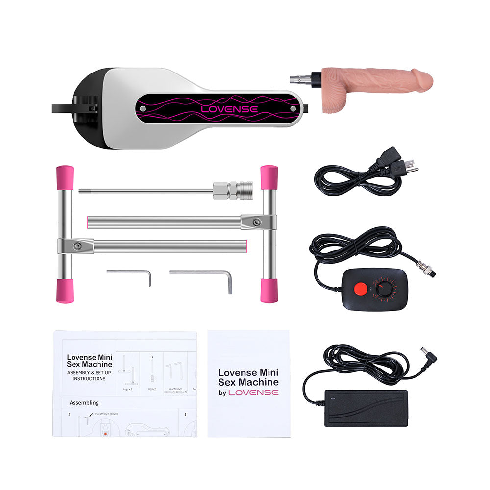 App-controlled mini sex machine with adjustable angles and accessories.