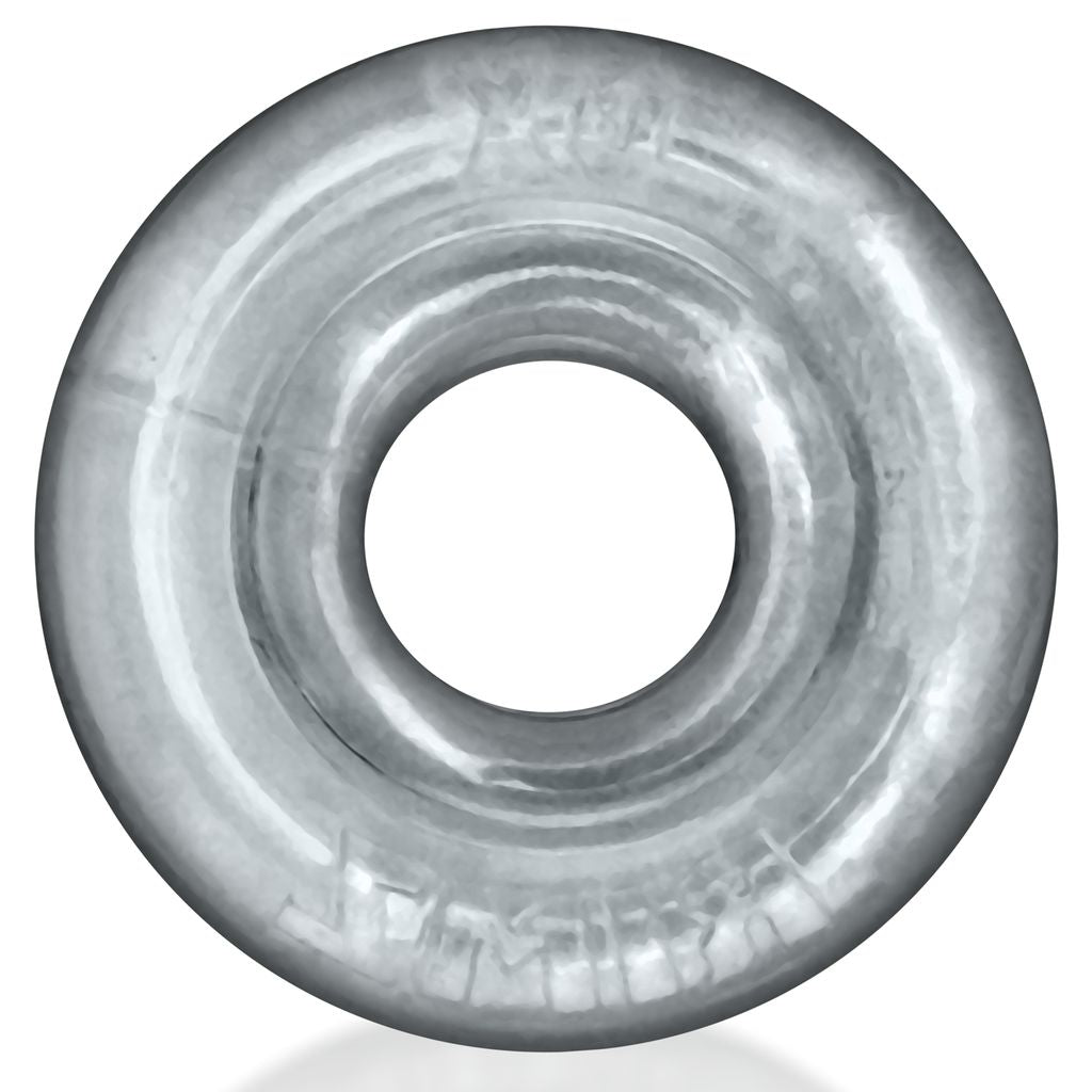 Clear rubber cock ring with textured surface.