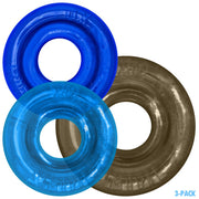 Three cock rings in blue and brown colors.