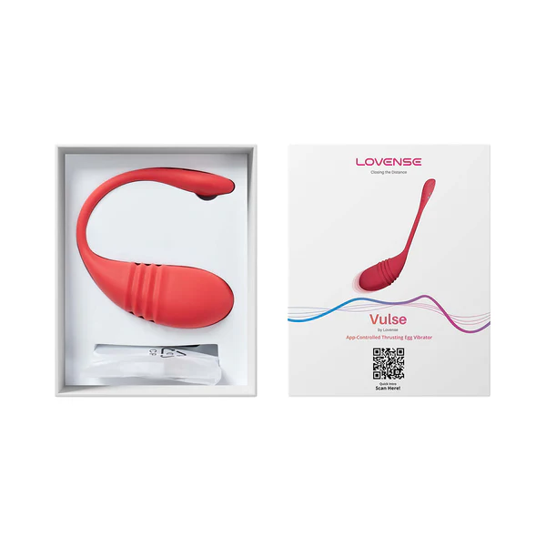Red Lovense Vulse app-controlled thrusting G-spot egg vibrator in packaging.