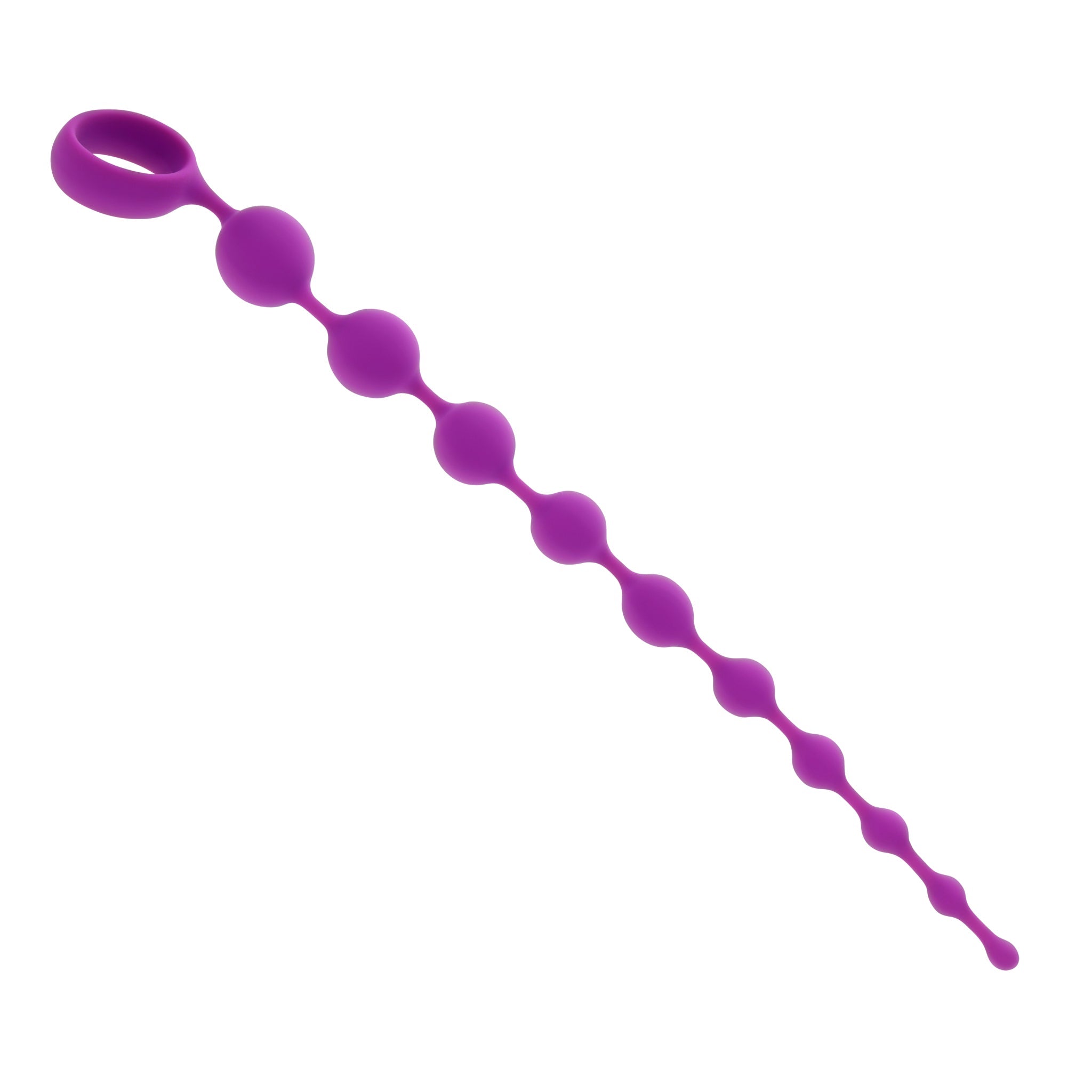 Purple beaded silicone anal string with a retrieval ring.