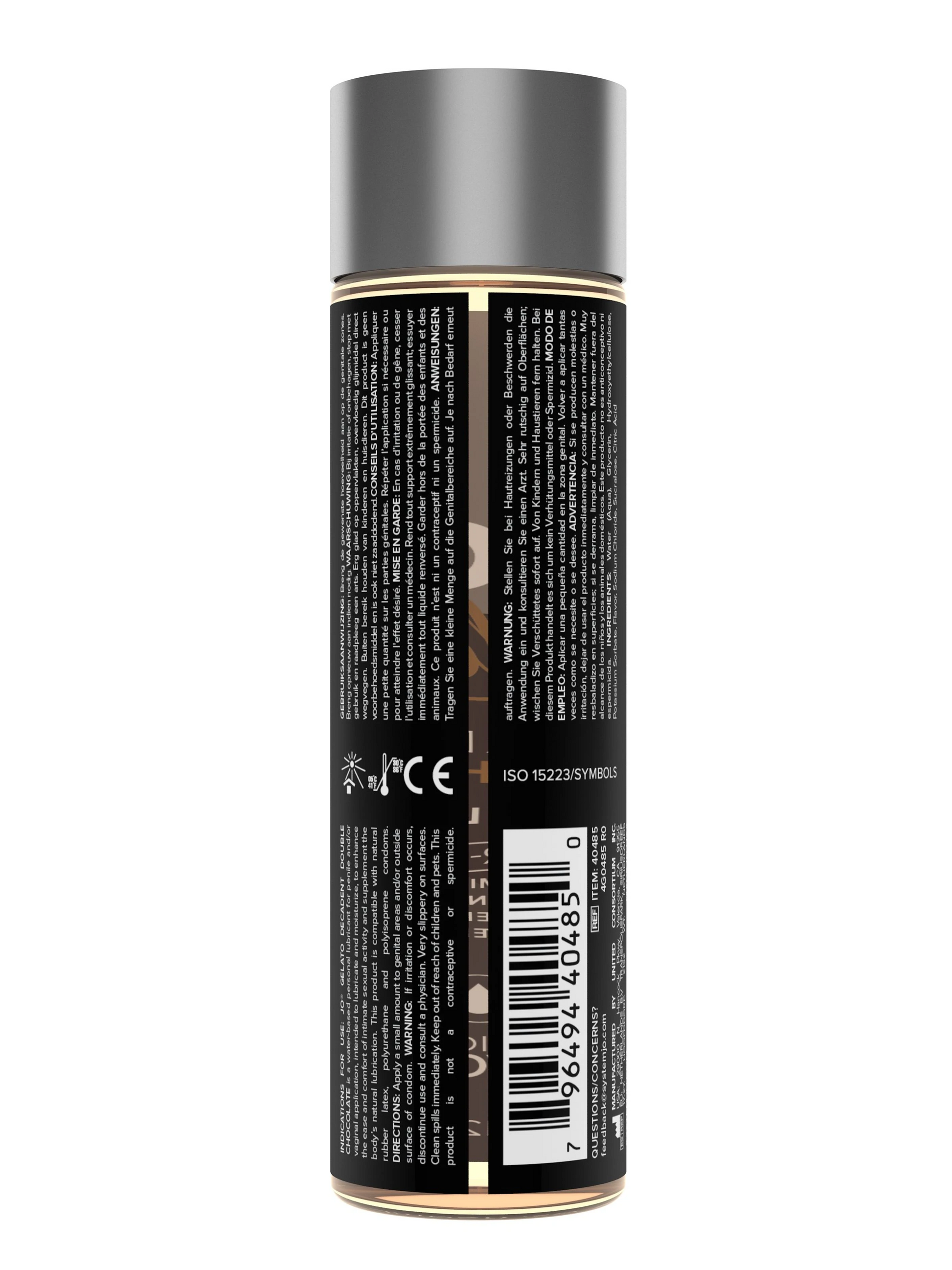 A bottle of JO Double Chocolate Flavored Water-Based Lubricant.