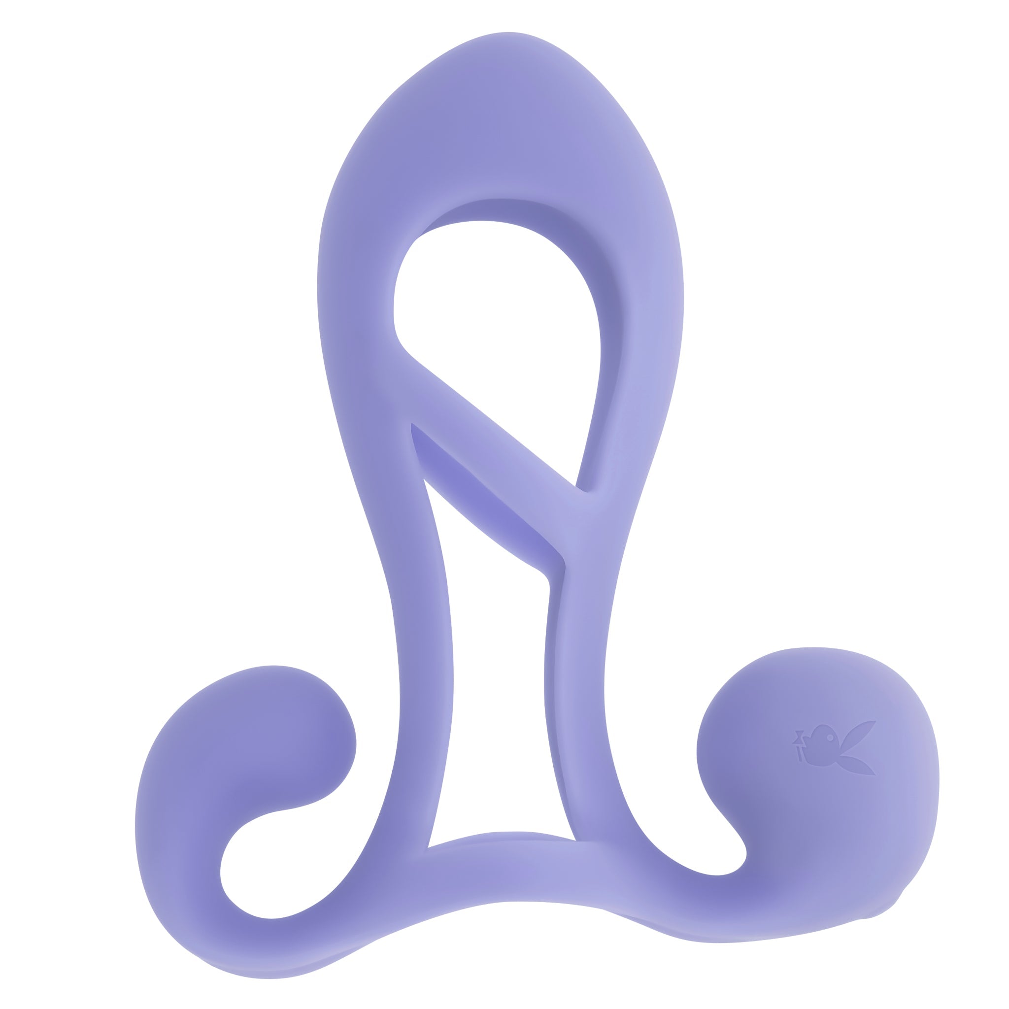 A purple silicone vibrating penis enhancer cage with a Playboy bunny logo.