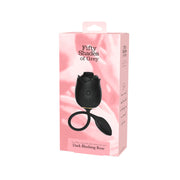 A black rose-shaped clitoral suction and vibrating egg from Fifty Shades of Grey.