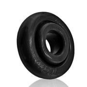 Black soft rubber cock ring with a ribbed texture.