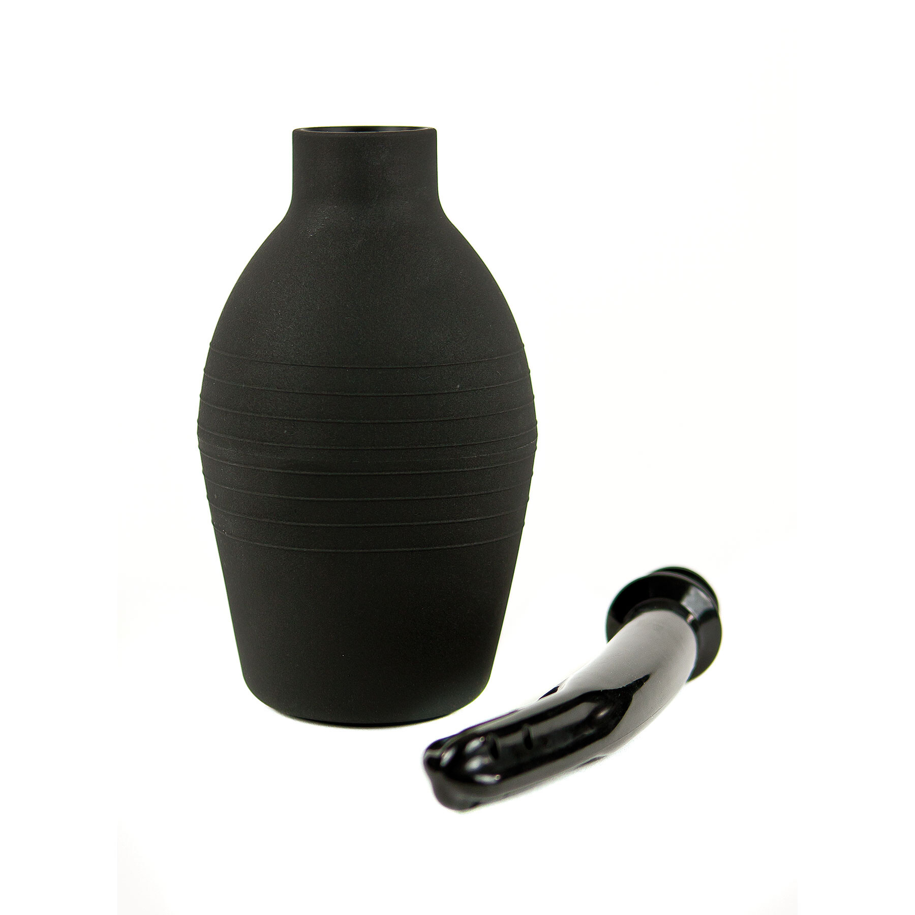 Black anal douche with a flexible tip and flat base.