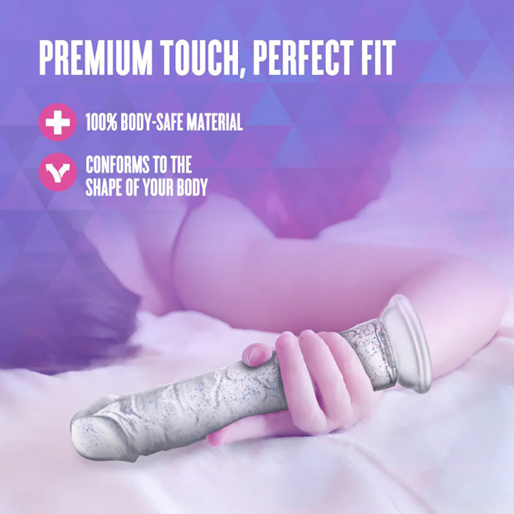 A sparkling clear 7-inch dildo with a suction cup base.