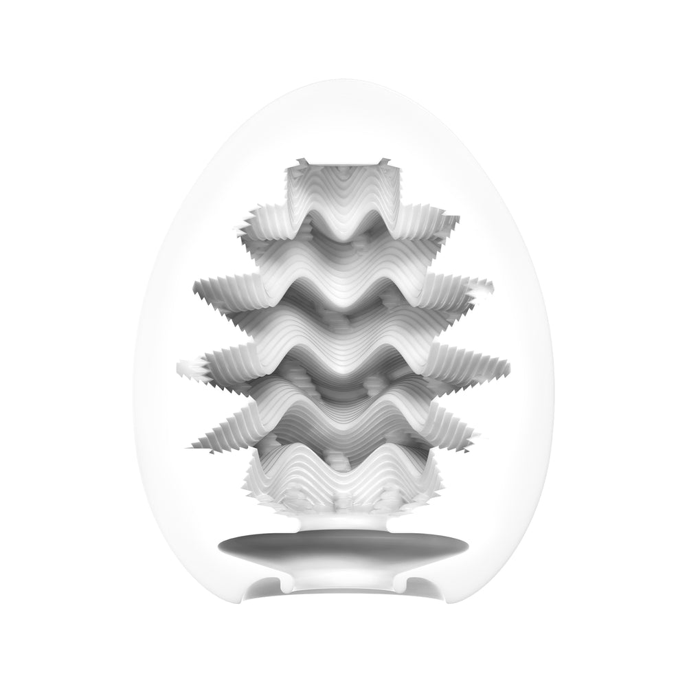 Tenga Wavy Textured Male Masturbator Egg with ribbed stimulation.