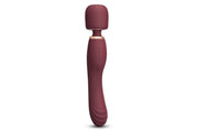 A maroon G-spot vibrating wand with a rounded head and textured tip.