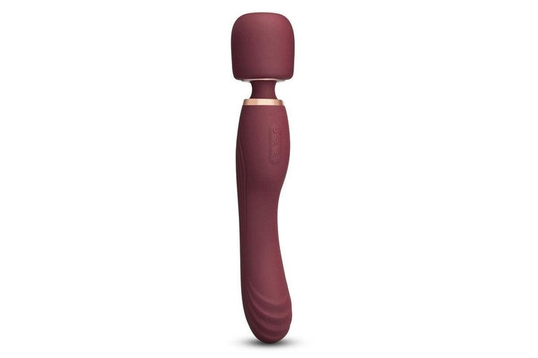 A maroon G-spot vibrating wand with a rounded head and textured tip.