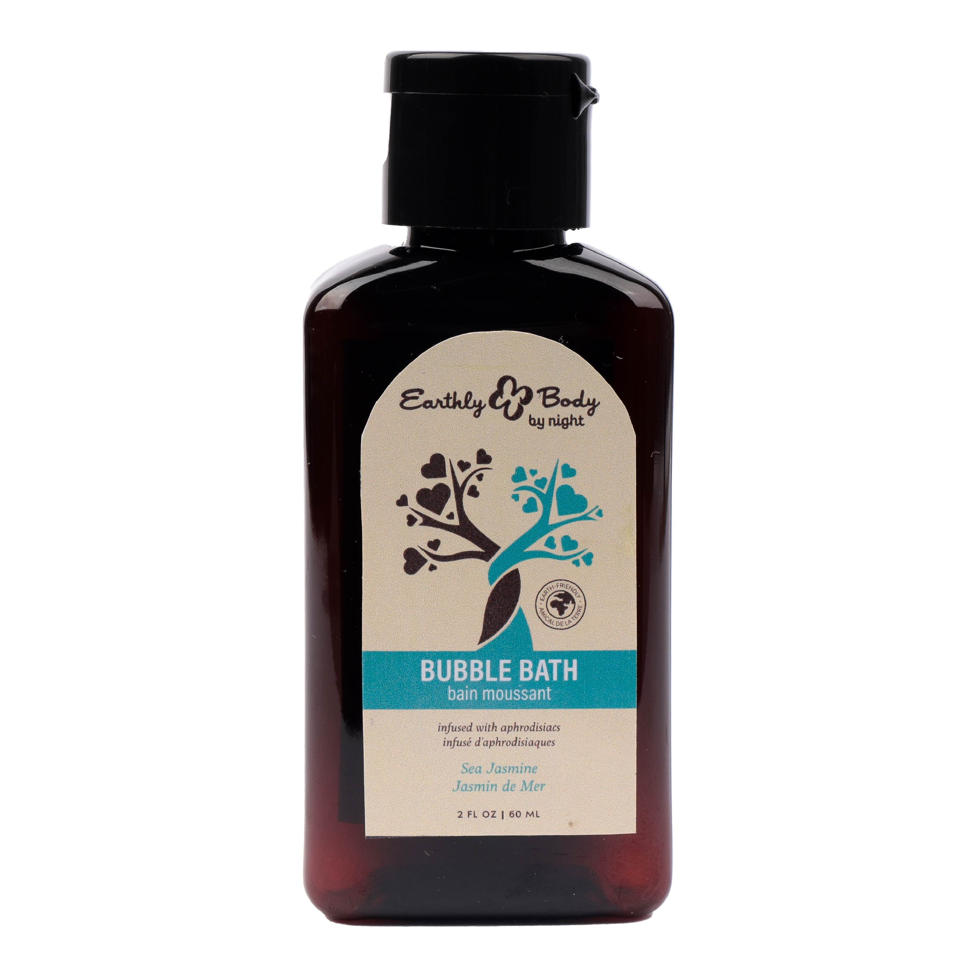 Earthly Body Sea Jasmine bubble bath in a dark brown bottle.