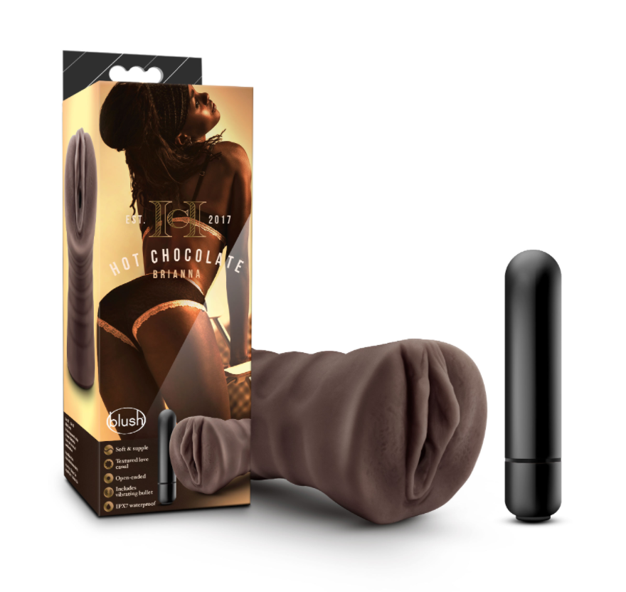 Brianna Vibrating Ribbed Stroker Sleeve with vibrating bullet.