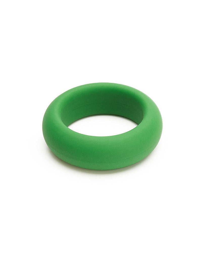 A green silicone cock ring with a medium stretch.