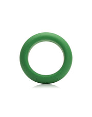 Green silicone cock ring with a medium stretch.
