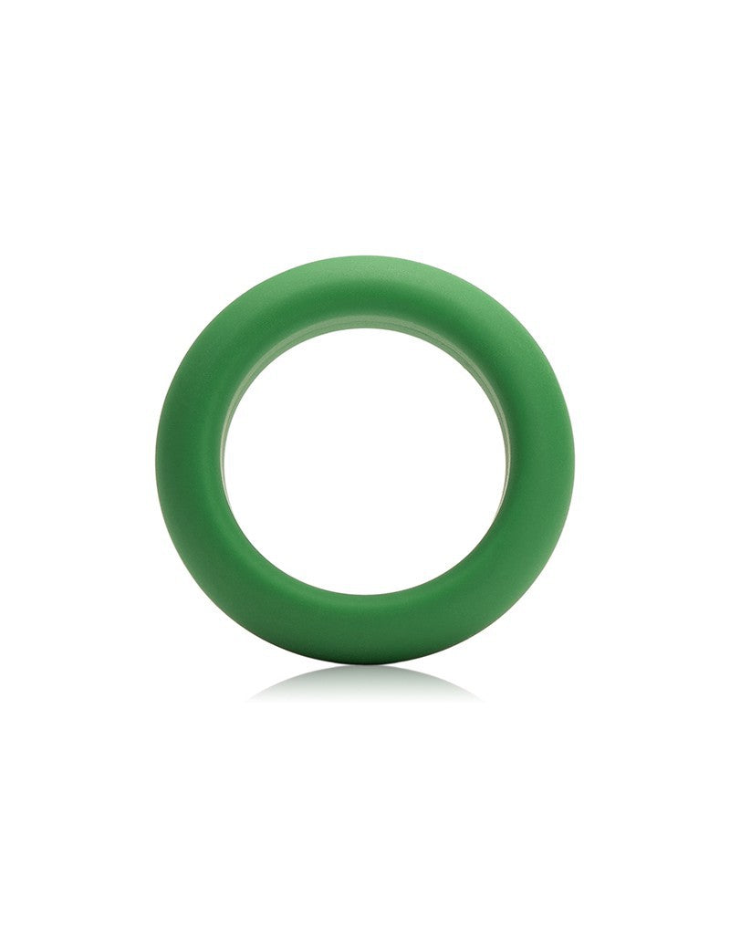 Green silicone cock ring with a medium stretch.