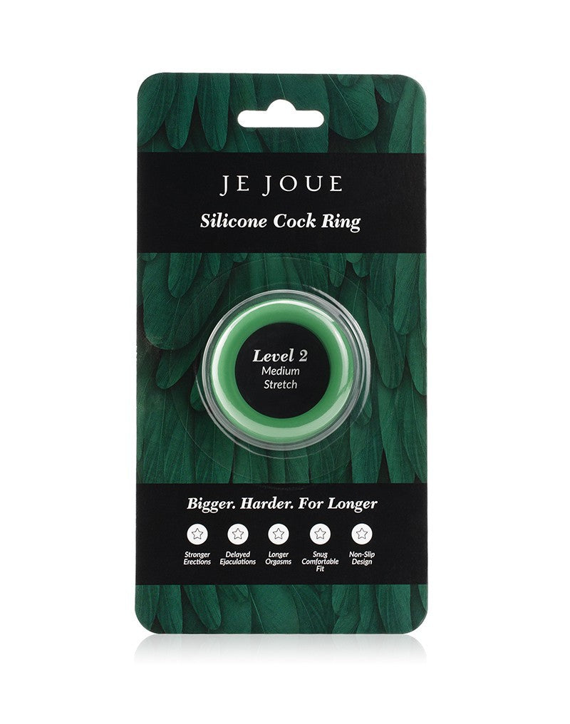 Je Joue silicone cock ring, level 2 medium stretch, in green.