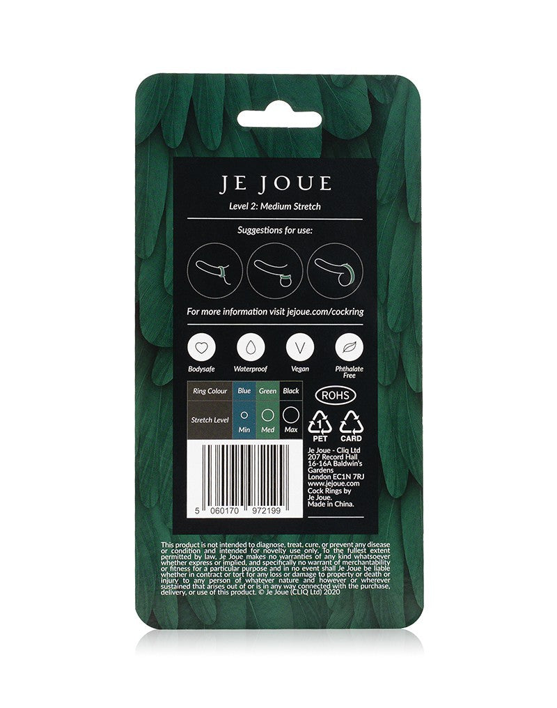Je Joue medium stretch silicone cock ring packaging with product details.