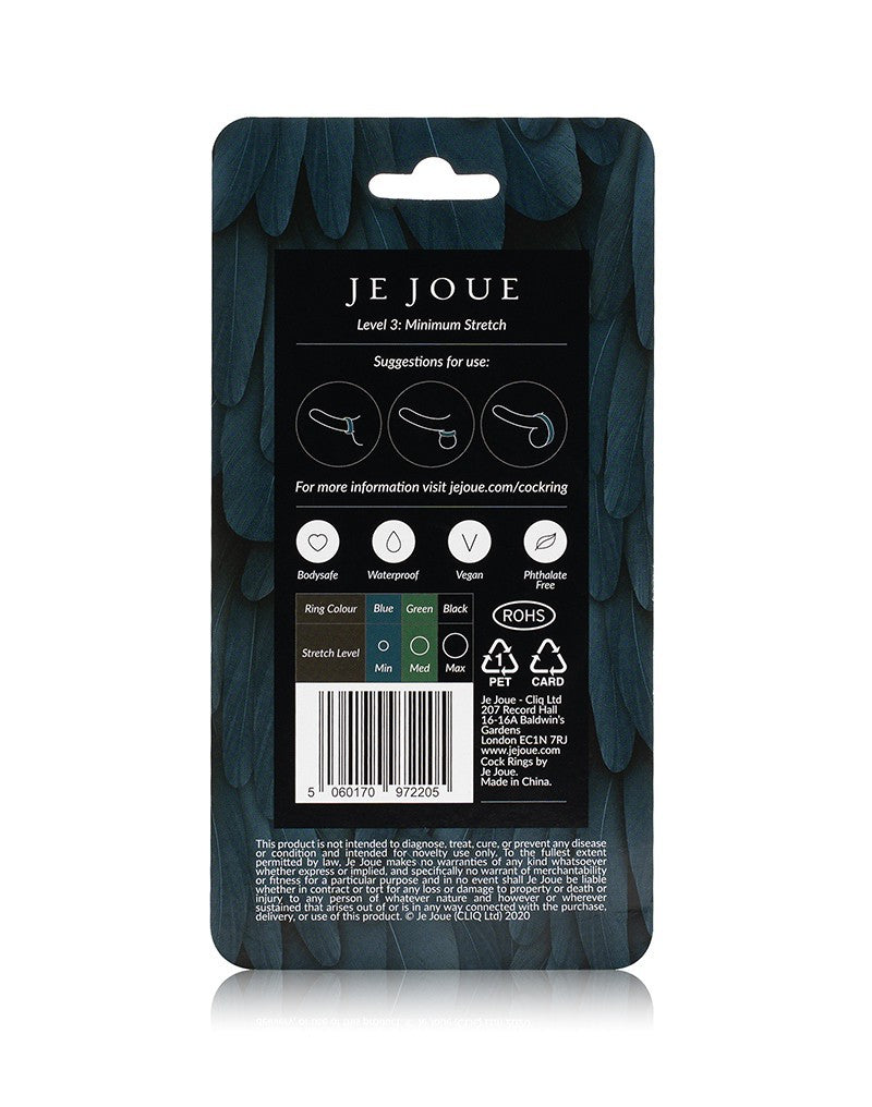 Blue silicone cock ring with minimum stretch, from Je Joue.
