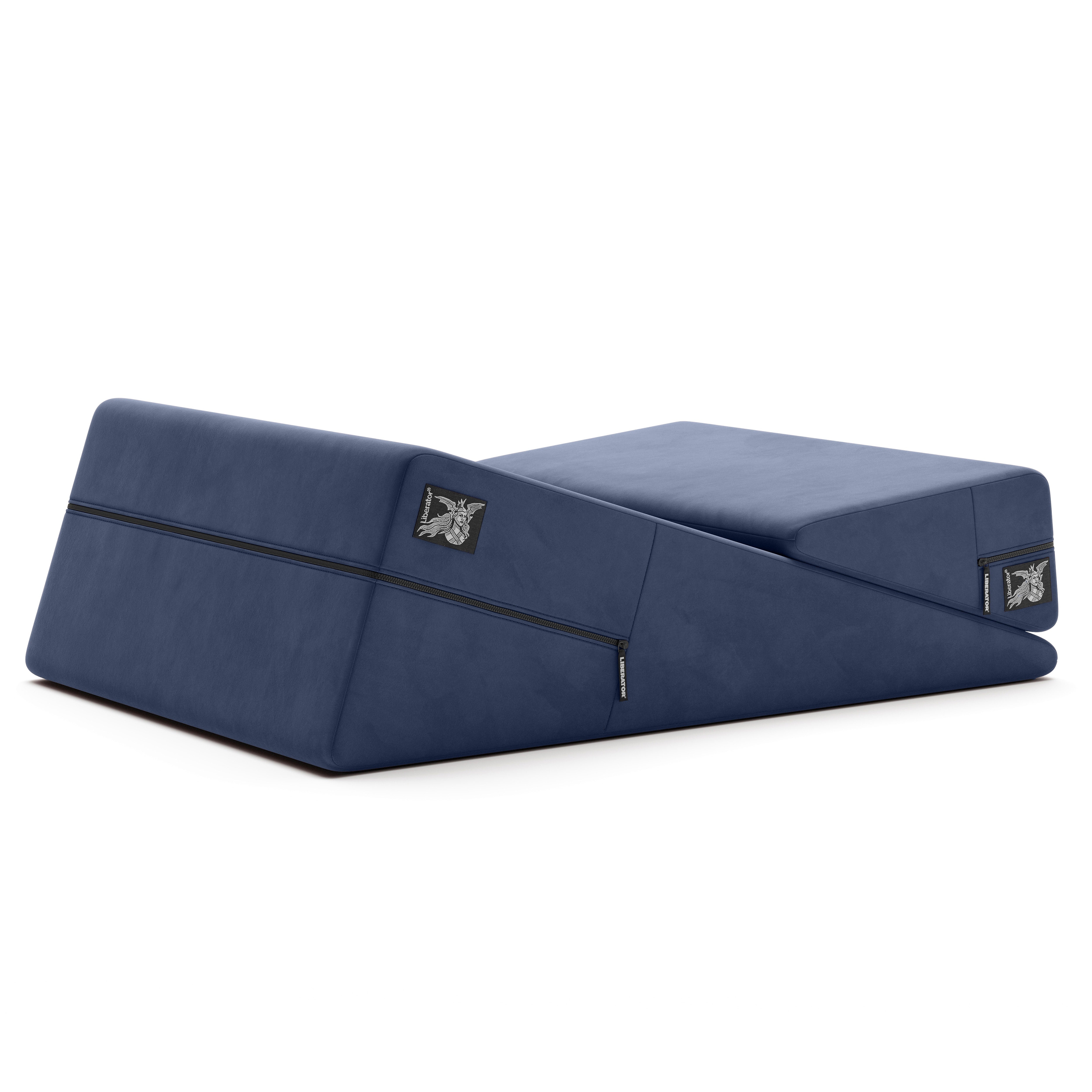 Blue velvet wedge and ramp sex positioning pillow set.
