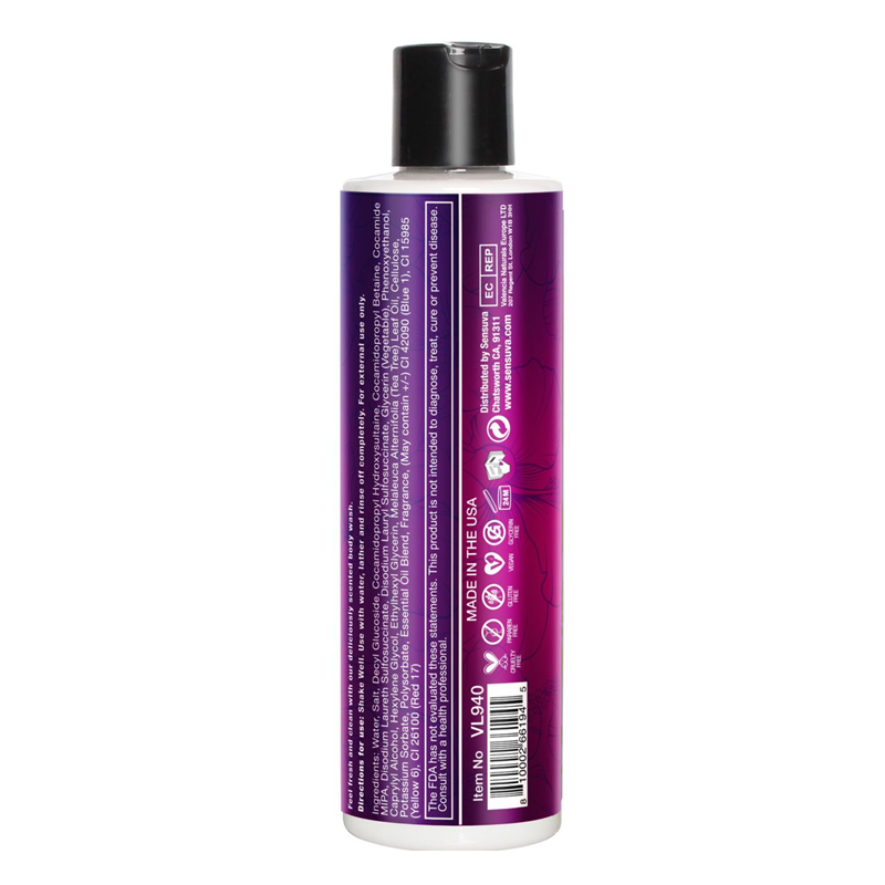 Scented body wash with pomegranate and fig, made in the USA.