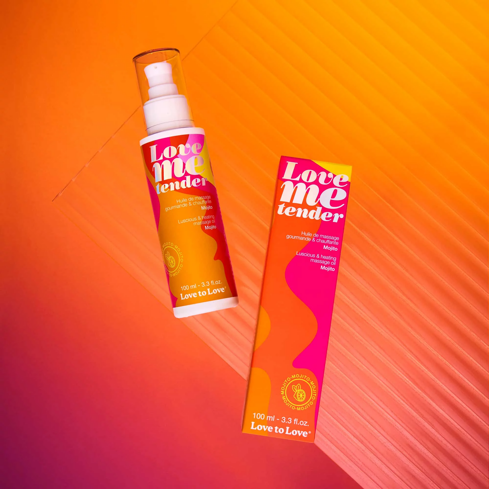 Love me tender warming massage oil in Mojito scent.