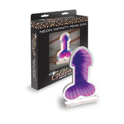 Neon infinity penis sign with purple and pink lights.