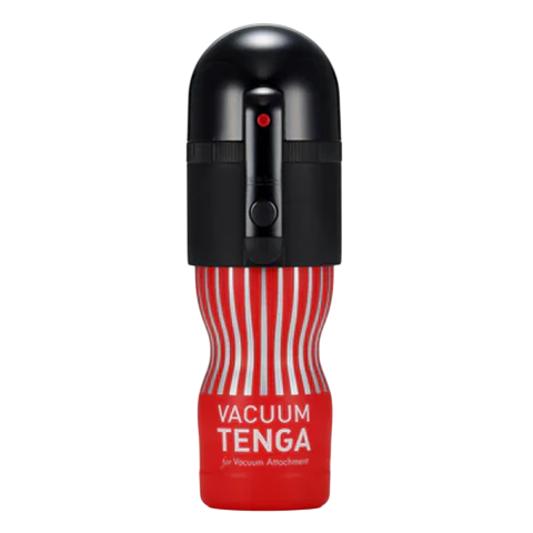 Tenga Vacuum Controller II suction device with red and silver striped cup.