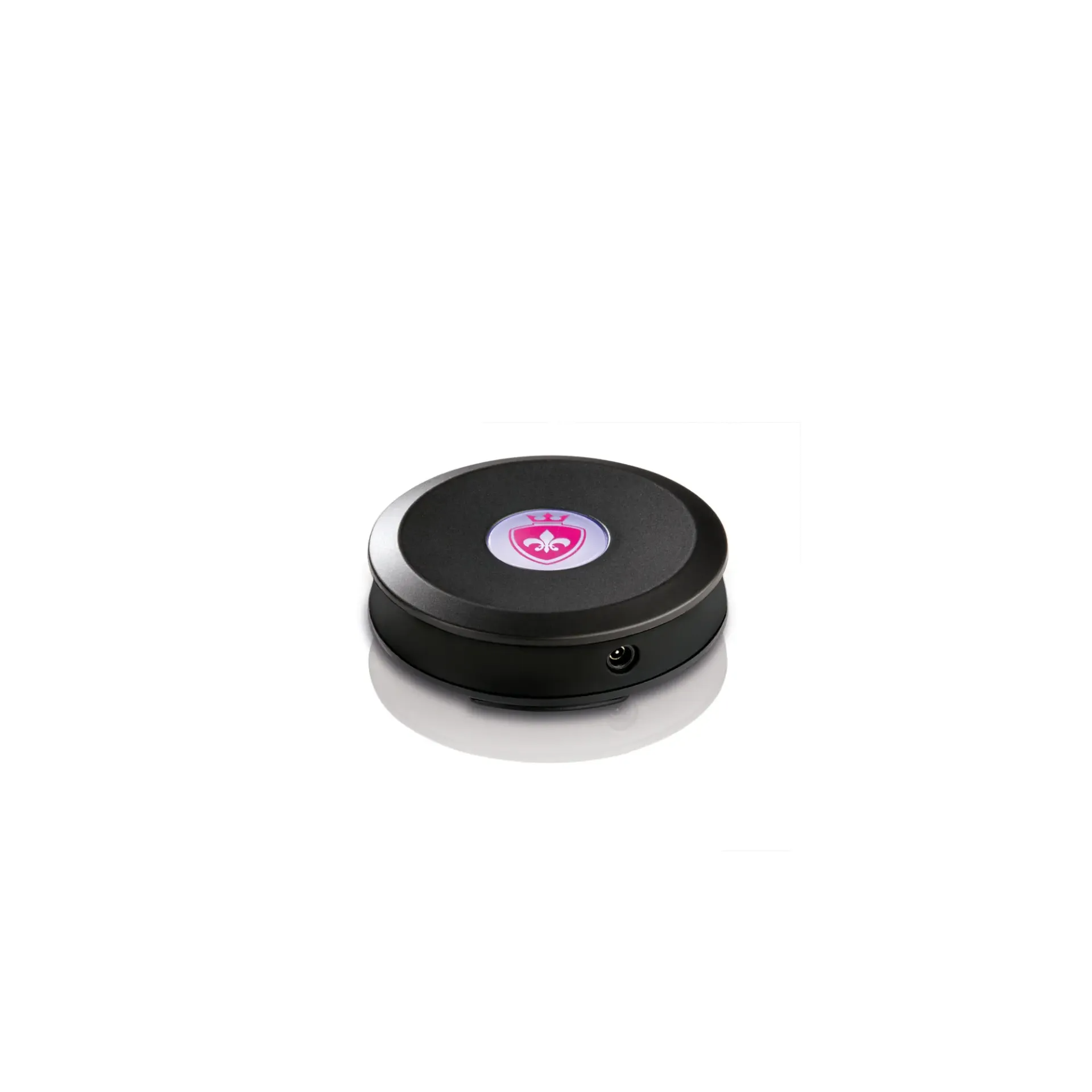 Black rechargeable e-stim receiver with a pink crown logo.