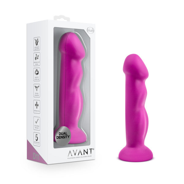 Violet dual density silicone G-spot vibrator toy in box, curved for stimulation.
