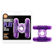 Purple dual vibrating cock ring with two bullet-shaped vibrators.