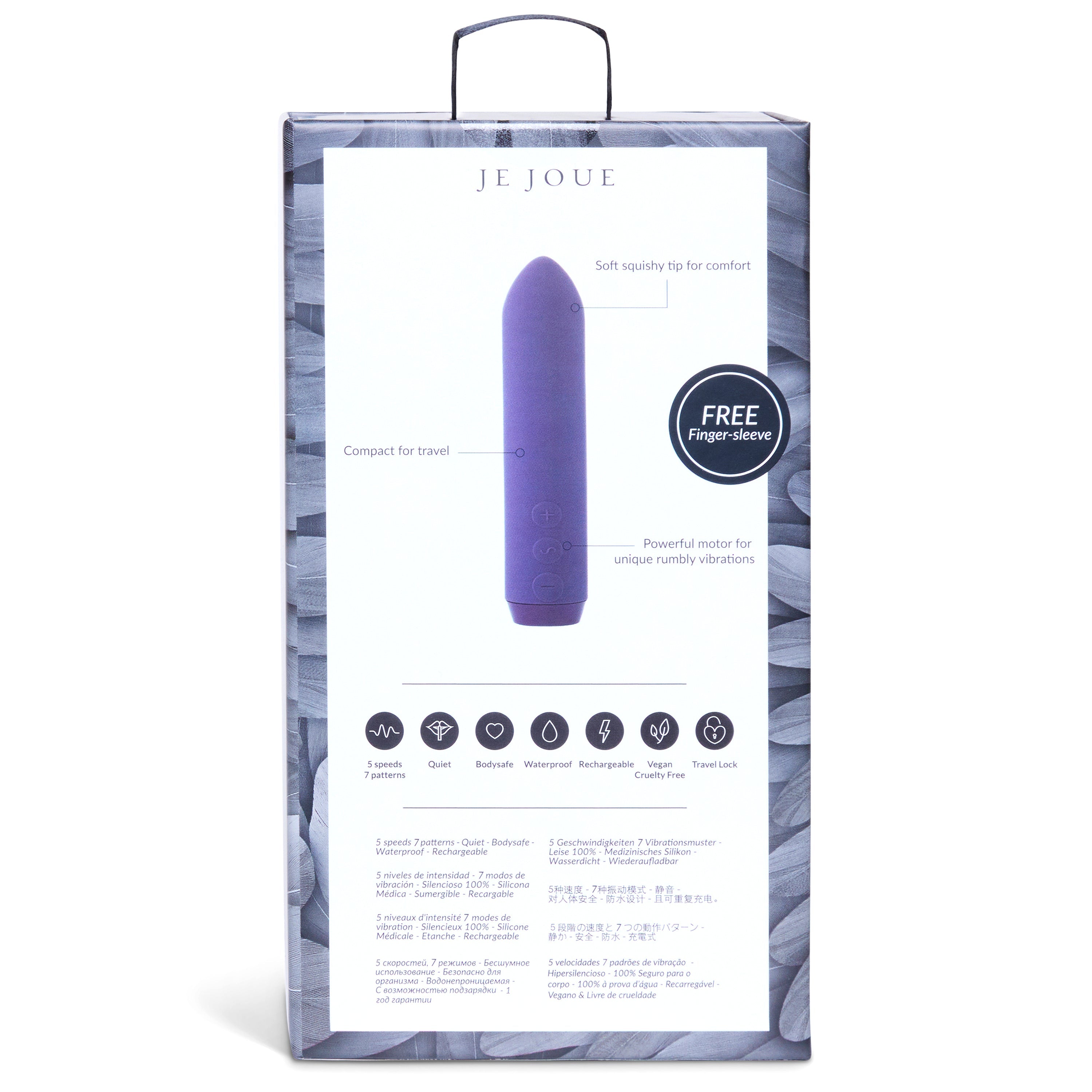 Rechargeable purple bullet vibrator made of waterproof silicone with 5 speeds and 7 patterns.