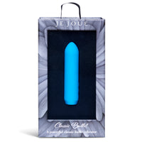 A blue bullet vibrator in its packaging with the brand name Je Joue and product name Classic Bullet.