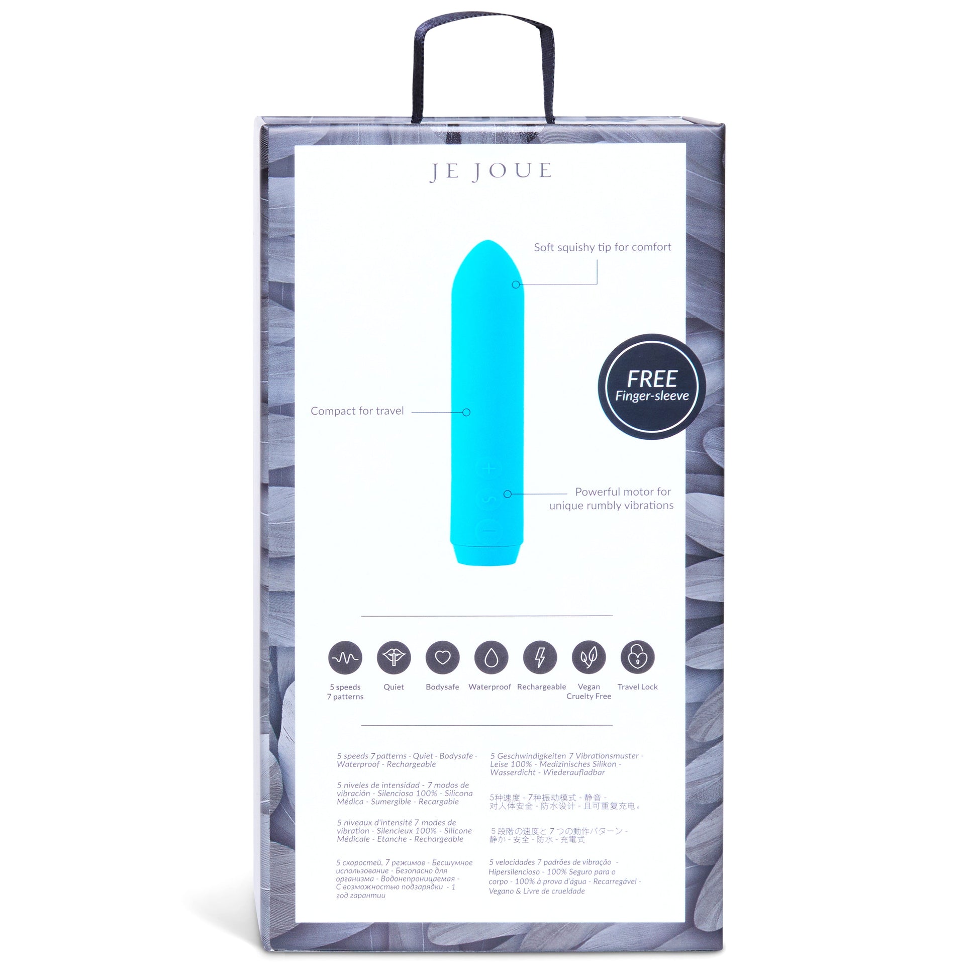 Rechargeable waterproof silicone bullet vibrator with 5 speeds and 7 patterns.