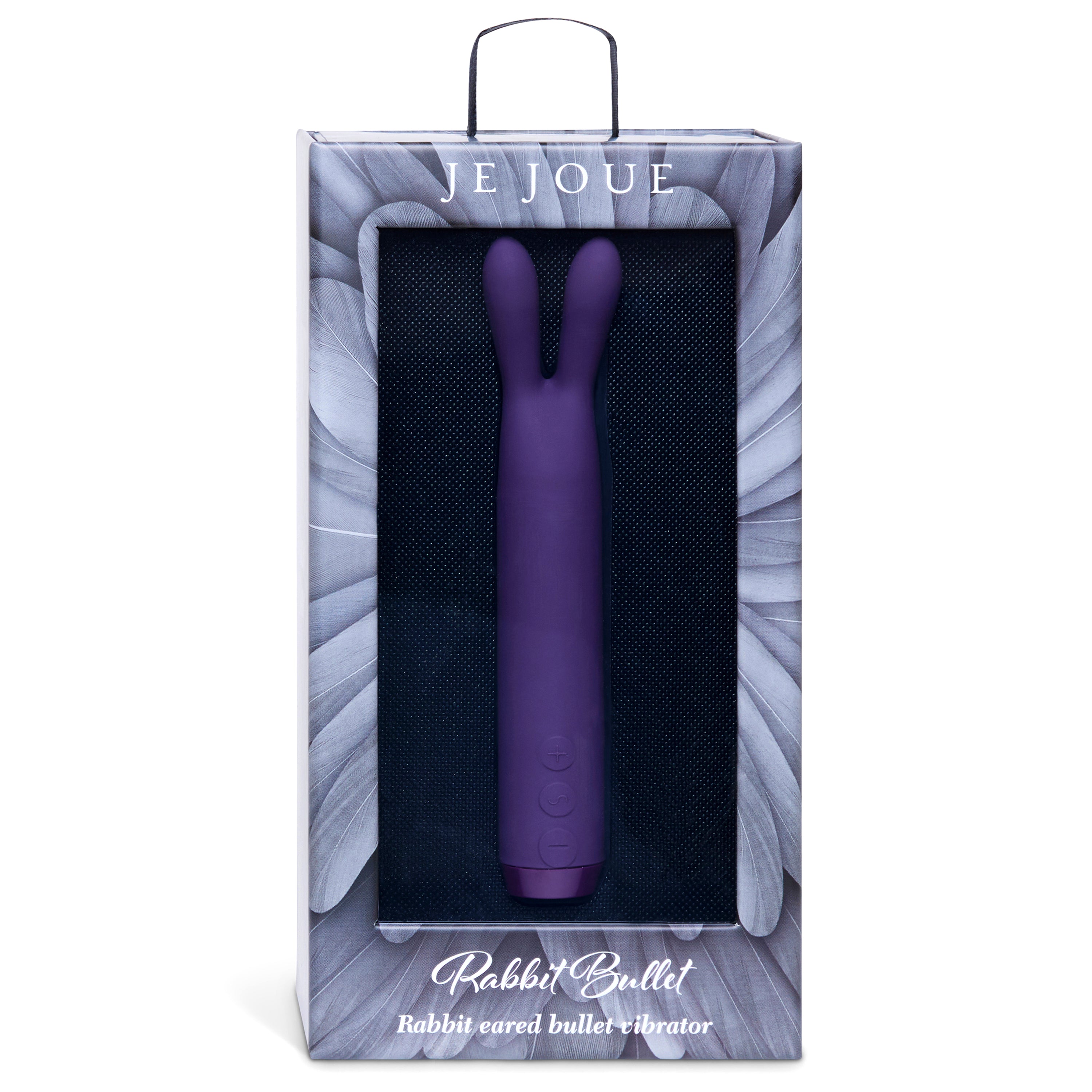 Purple Je Joue Rabbit Bullet vibrator in packaging with feather design.