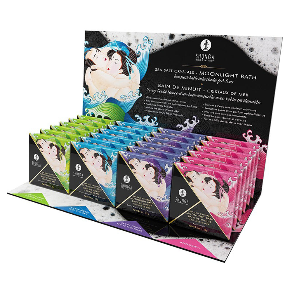 Display of 24 Shunga Aphrodisiac Scent Dead Sea Bath Salts.
