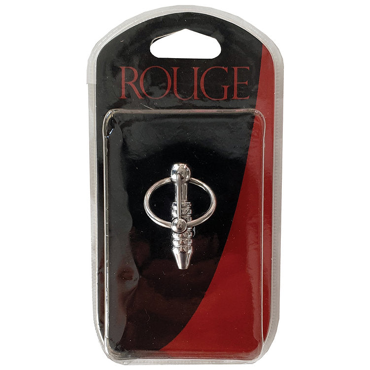 Stainless steel beaded urethral probe and cock ring in packaging.