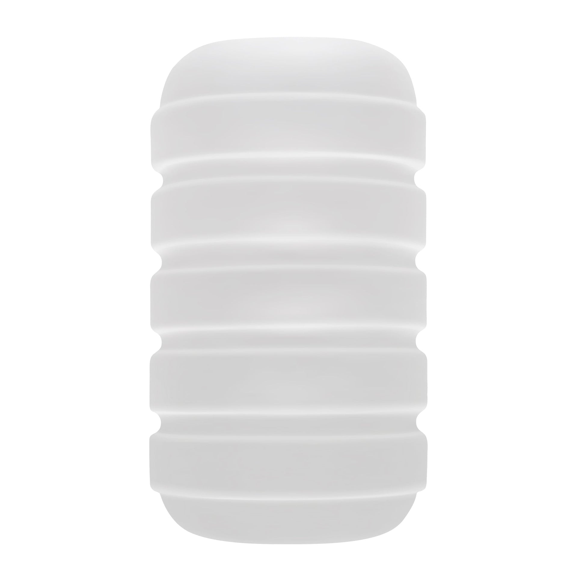 White ribbed TPE stroker with a vibrating C-ring.