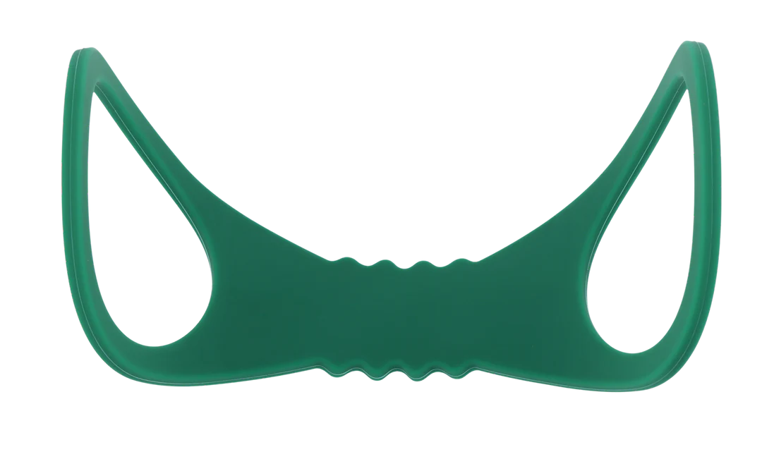 Emerald green silicone restraint cuffs with a flexible, stretch-to-fit design.