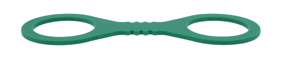 Emerald green silicone restraint cuffs with two loops and a ribbed center.