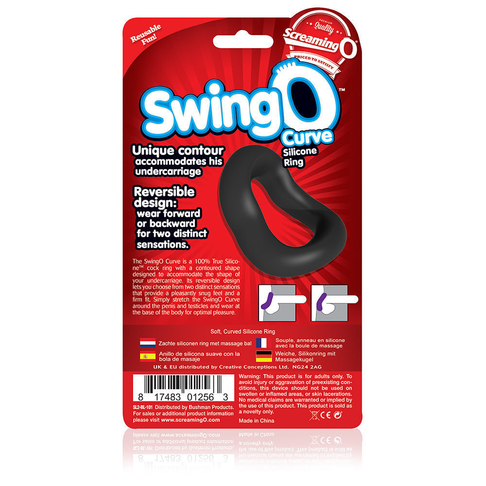 Curved silicone cock ring with reversible design for enhanced sensation.