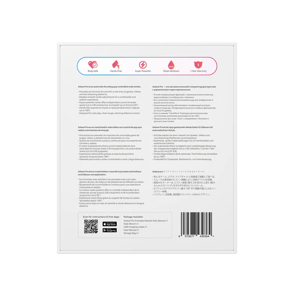 Solace Pro automatic male stroker with app control and 180-degree mount.