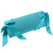 Blue microvelvet bondage pillow with silk sashes.
