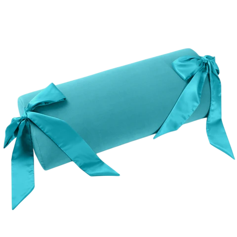 Blue microvelvet bondage pillow with silk sashes.