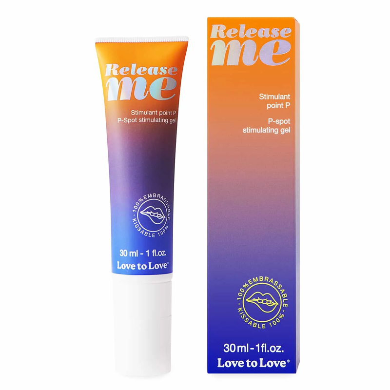 Release Me P-Spot stimulating gel in a gradient tube and box.