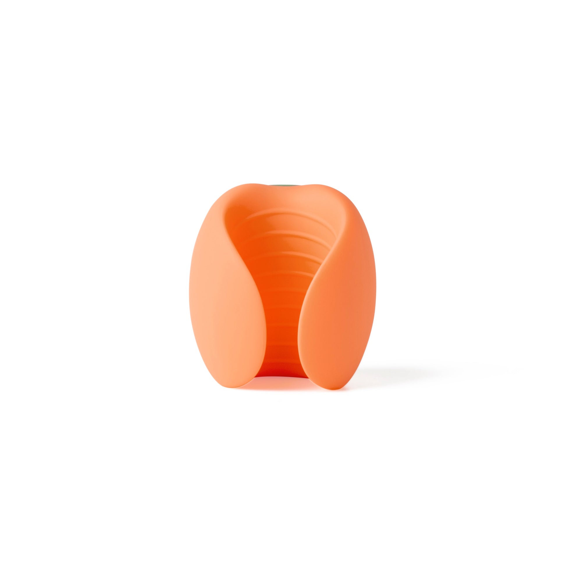 Orange silicone vibrating stroker with ribbed interior.