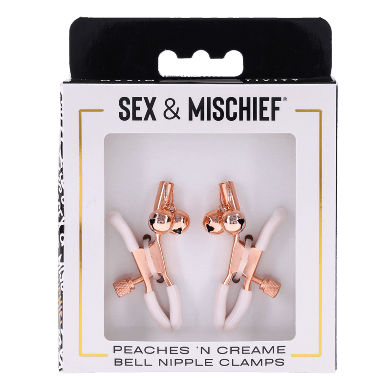 Rose gold bell nipple clamps with adjustable tension.